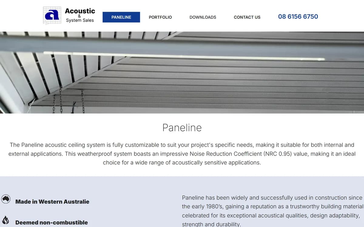A large capture of the Paneline product range page