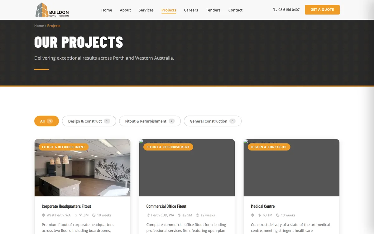 A large capture of the project portfolio page
