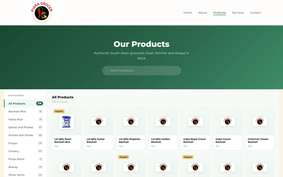 A large capture of the product range page