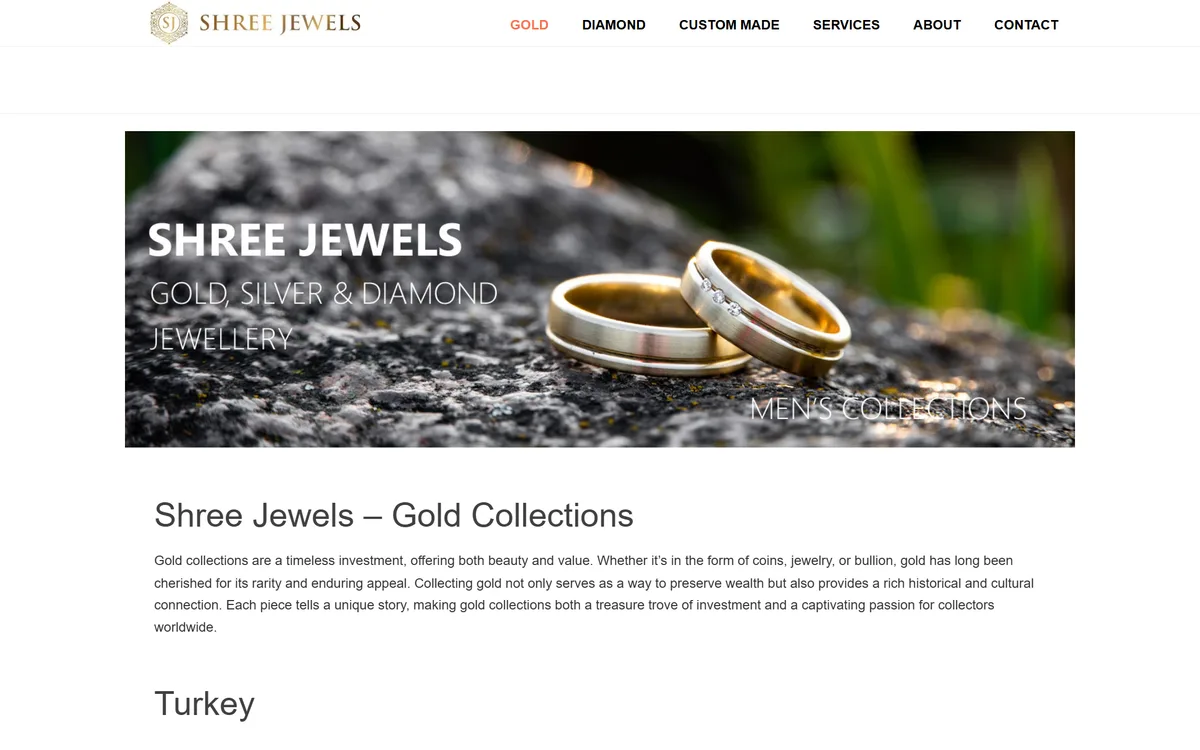 A large capture of the gold jewellery collection page