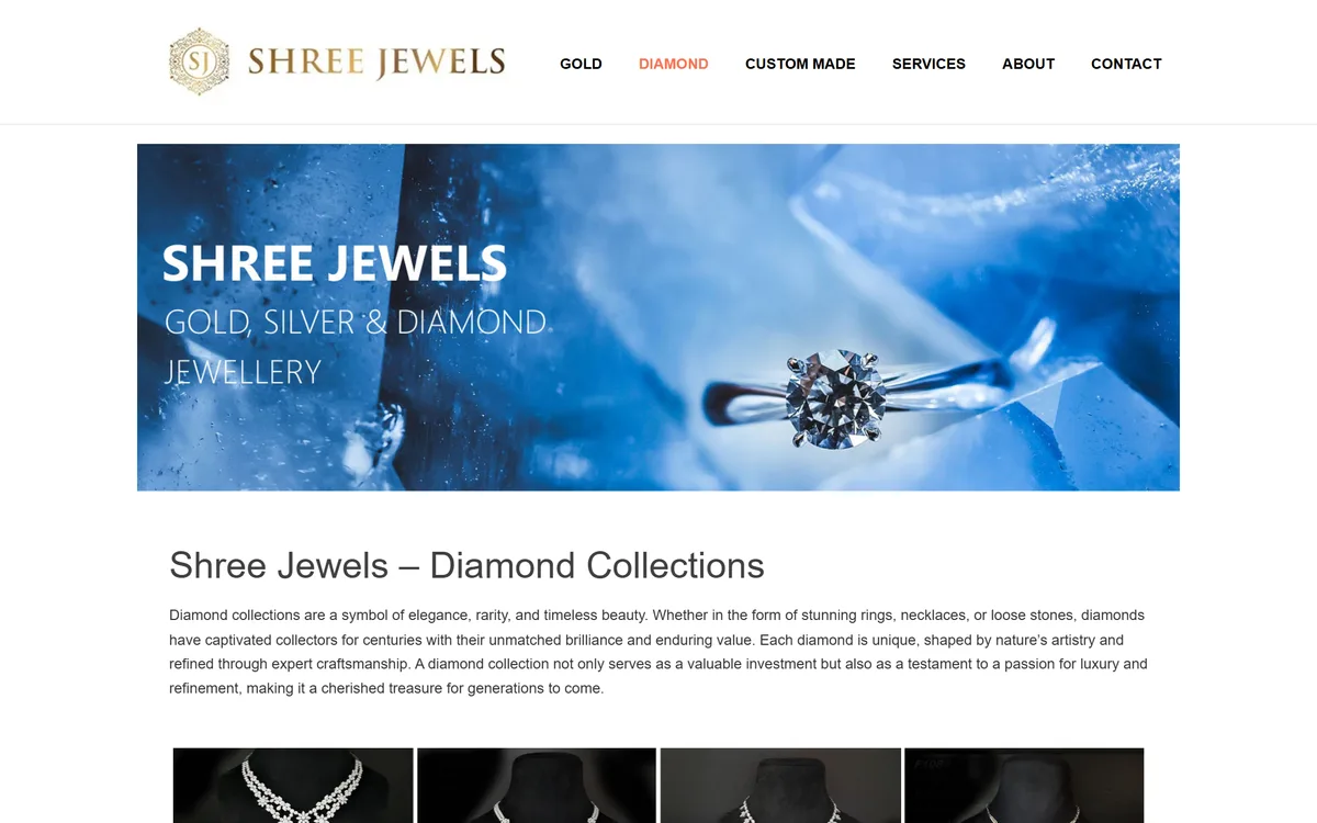 A large capture of the diamond jewellery collection page
