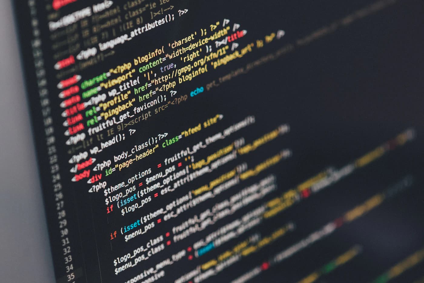Close-up of clean, syntax-highlighted website code on a developer screen